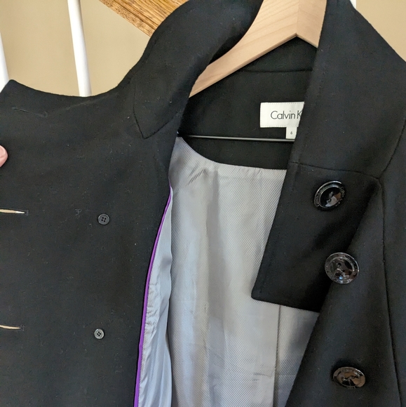 Calvin Klein Double Breasted Wool Black Coat - Picture 3 of 5